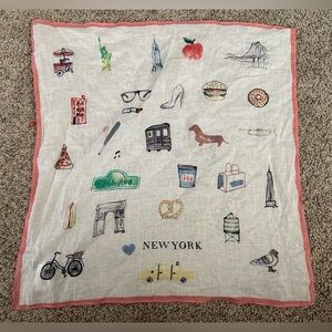 J. Crew Scarf Pink Border White New York City Street Cotton Travel Preppy Unique